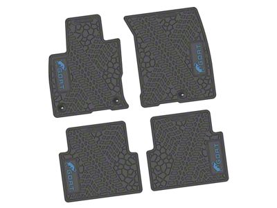Factory Floorpan Fit Tire Tread/Scorched Earth Scene Front and Rear Floor Mats with Light Blue GOAT Insert; Gray (21-25 Bronco Sport)