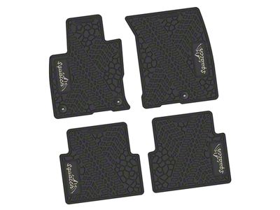 Factory Floorpan Fit Tire Tread/Scorched Earth Scene Front and Rear Floor Mats with Light Gray Squatch/Mountain Insert; Black (21-25 Bronco Sport)