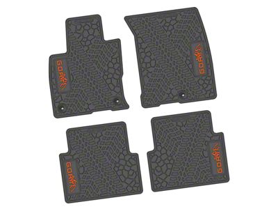 Factory Floorpan Fit Tire Tread/Scorched Earth Scene Front and Rear Floor Mats with Orange GOAT/Mountain Insert; Gray (21-25 Bronco Sport)