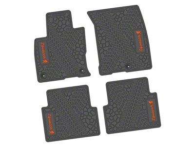 Factory Floorpan Fit Tire Tread/Scorched Earth Scene Front and Rear Floor Mats with Orange Squatch Insert; Gray (21-25 Bronco Sport)