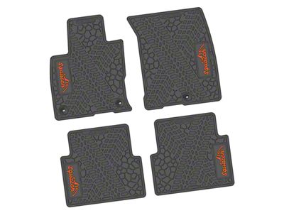 Factory Floorpan Fit Tire Tread/Scorched Earth Scene Front and Rear Floor Mats with Orange Squatch/Mountain Insert; Gray (21-25 Bronco Sport)
