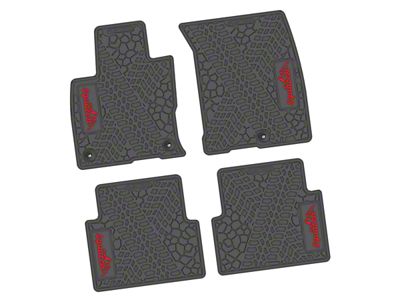 Factory Floorpan Fit Tire Tread/Scorched Earth Scene Front and Rear Floor Mats with Red Squatch/Mountain Insert; Gray (21-25 Bronco Sport)