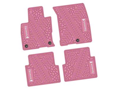 Factory Floorpan Fit Tire Tread/Scorched Earth Scene Front and Rear Floor Mats with White Squatch Insert; Pink (21-25 Bronco Sport)