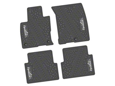 Factory Floorpan Fit Tire Tread/Scorched Earth Scene Front and Rear Floor Mats with White Squatch/Mountain Insert; Gray (21-25 Bronco Sport)