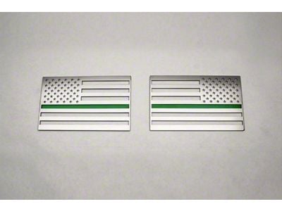 Stainless Steel American Flag Emblem; Polished with Thin Green Line (Universal; Some Adaptation May Be Required)