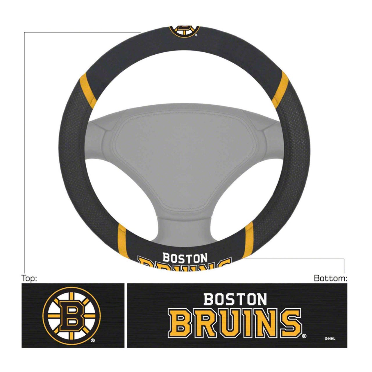 Bronco Steering Wheel Cover with Boston Bruins Logo; Black (Universal