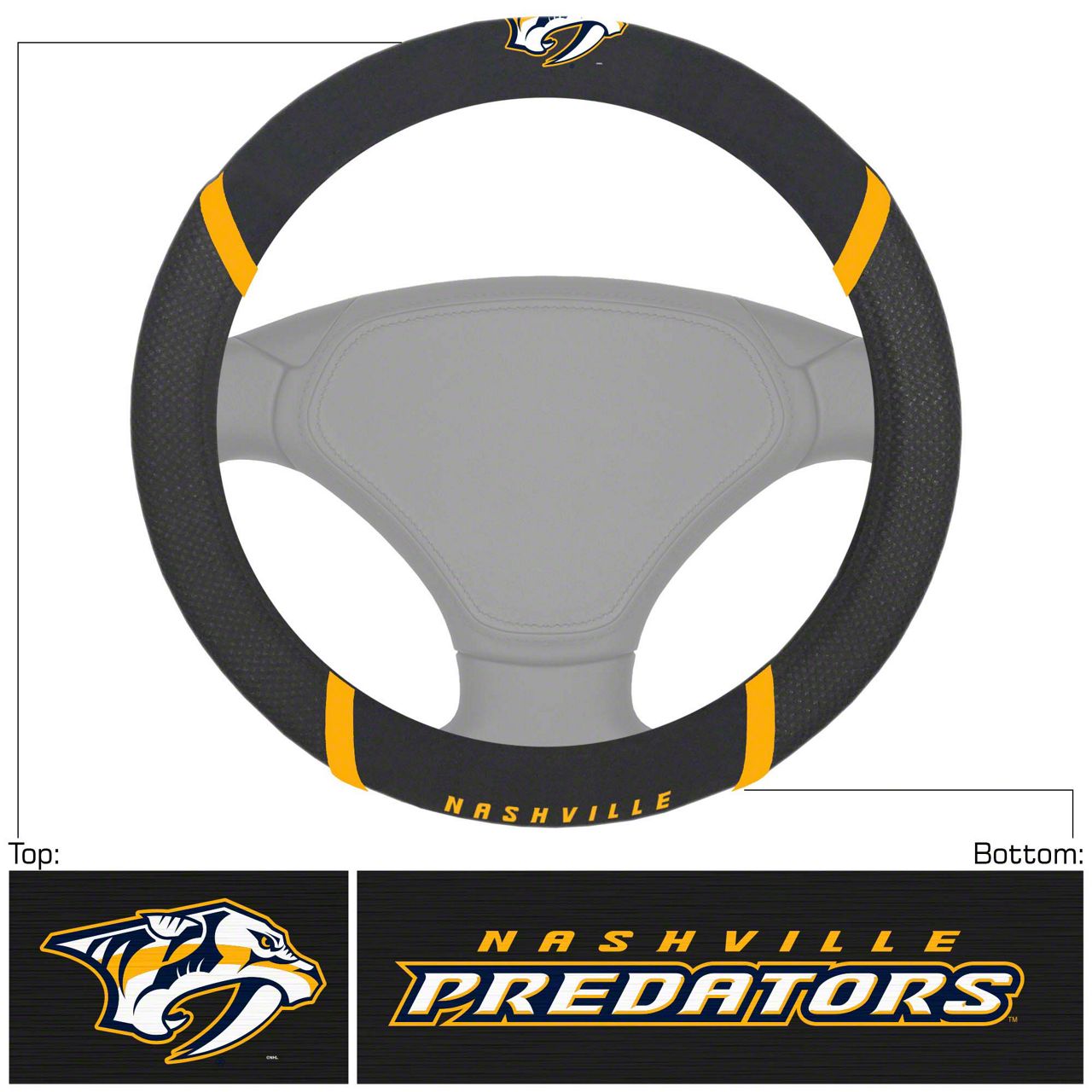 Bronco Steering Wheel Cover with Nashville Predators Logo; Black