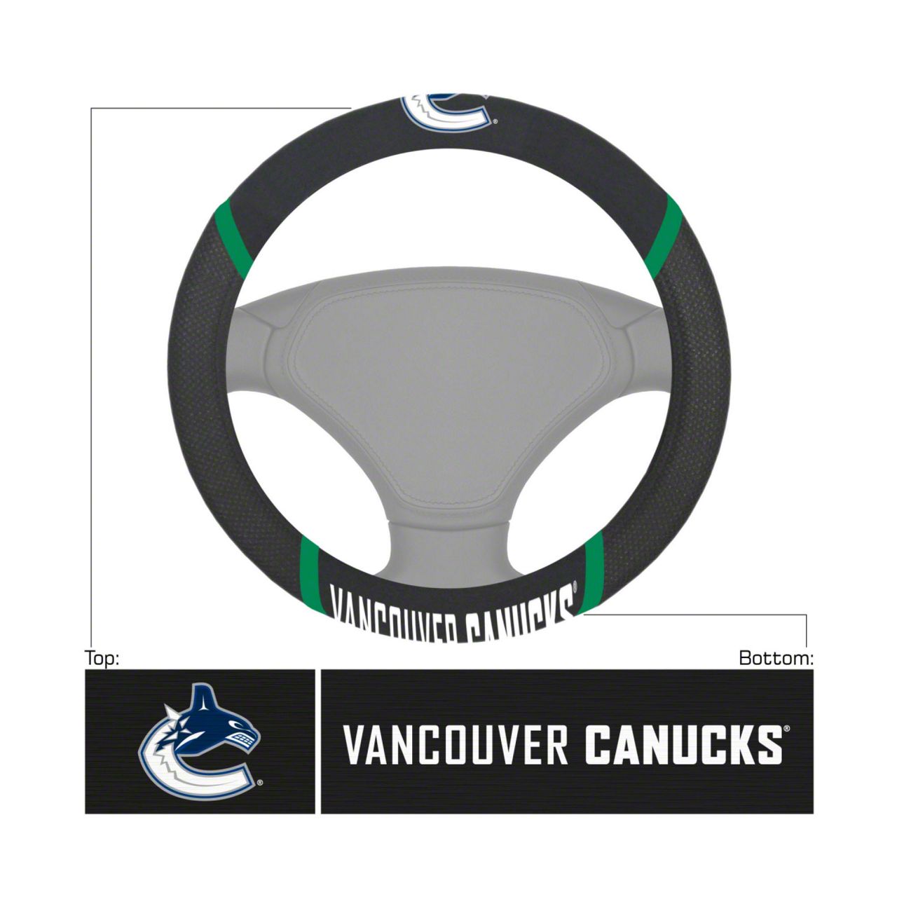 Bronco Steering Wheel Cover with Vancouver Canucks Logo; Black