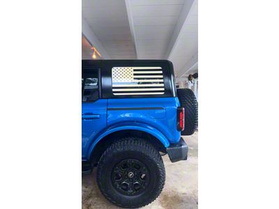 Tattered Quarter Window American Flag Decals; Gloss White (21-25 Bronco w/ Hard Top)