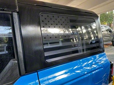 Tattered Quarter Window American Flag Decals; Matte Black (21-25 Bronco w/ Hard Top)