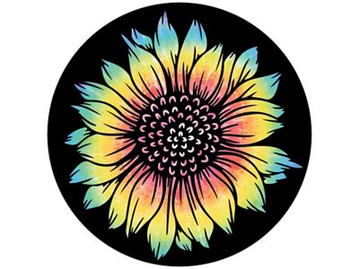 Tie Dye Sunflower Spare Tire Cover with Camera Cutout; Black (21-25 Bronco)