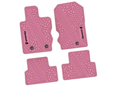 Factory Floorpan Fit Tire Tread/Scorched Earth Scene Front and Rear Floor Mats with Black Squatch Insert; Pink (21-25 Bronco 2-Door)