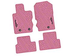 Factory Floorpan Fit Tire Tread/Scorched Earth Scene Front and Rear Floor Mats with Black Squatch/Mountain Insert; Pink (21-25 Bronco 2-Door)