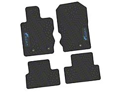 Factory Floorpan Fit Tire Tread/Scorched Earth Scene Front and Rear Floor Mats with Light Blue GOAT Insert; Black (21-25 Bronco 2-Door)