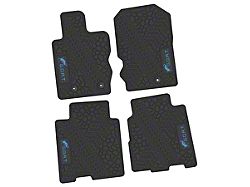 Factory Floorpan Fit Tire Tread/Scorched Earth Scene Front and Rear Floor Mats with Light Blue GOAT Insert; Black (21-25 Bronco 4-Door)