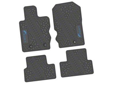 Factory Floorpan Fit Tire Tread/Scorched Earth Scene Front and Rear Floor Mats with Light Blue GOAT Insert; Gray (21-25 Bronco 2-Door)