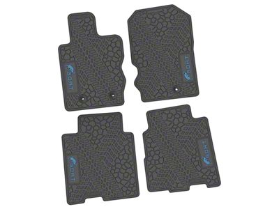 Factory Floorpan Fit Tire Tread/Scorched Earth Scene Front and Rear Floor Mats with Light Blue GOAT Insert; Gray (21-25 Bronco 4-Door)
