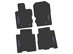 Factory Floorpan Fit Tire Tread/Scorched Earth Scene Front and Rear Floor Mats with Light Blue GOAT/Mountain Insert; Black (21-25 Bronco 4-Door)