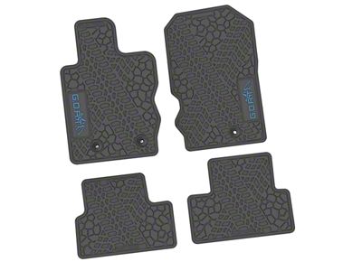 Factory Floorpan Fit Tire Tread/Scorched Earth Scene Front and Rear Floor Mats with Light Blue GOAT/Mountain Insert; Gray (21-25 Bronco 2-Door)