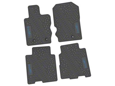 Factory Floorpan Fit Tire Tread/Scorched Earth Scene Front and Rear Floor Mats with Light Blue GOAT/Mountain Insert; Gray (21-25 Bronco 4-Door)