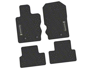 Factory Floorpan Fit Tire Tread/Scorched Earth Scene Front and Rear Floor Mats with Light Gray Squatch Insert; Black (21-25 Bronco 2-Door)