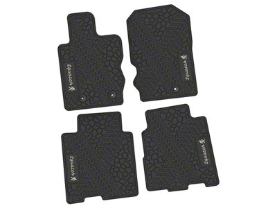 Factory Floorpan Fit Tire Tread/Scorched Earth Scene Front and Rear Floor Mats with Light Gray Squatch Insert; Black (21-25 Bronco 4-Door)