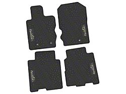 Factory Floorpan Fit Tire Tread/Scorched Earth Scene Front and Rear Floor Mats with Light Gray Squatch/Mountain Insert; Black (21-25 Bronco 4-Door)