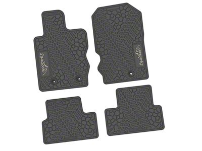 Factory Floorpan Fit Tire Tread/Scorched Earth Scene Front and Rear Floor Mats with Light Gray Squatch/Mountain Insert; Gray (21-25 Bronco 2-Door)