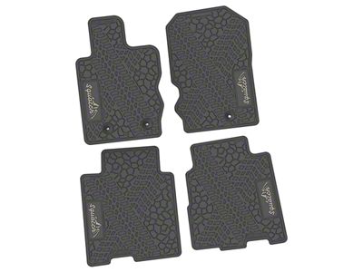 Factory Floorpan Fit Tire Tread/Scorched Earth Scene Front and Rear Floor Mats with Light Gray Squatch/Mountain Insert; Gray (21-25 Bronco 4-Door)