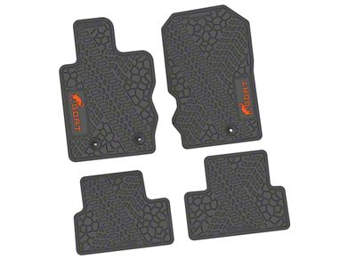 Factory Floorpan Fit Tire Tread/Scorched Earth Scene Front and Rear Floor Mats with Orange GOAT Insert; Gray (21-25 Bronco 2-Door)