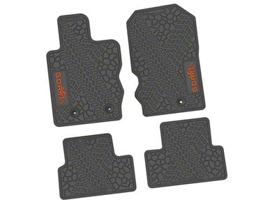 Factory Floorpan Fit Tire Tread/Scorched Earth Scene Front and Rear Floor Mats with Orange GOAT/Mountain Insert; Gray (21-25 Bronco 2-Door)