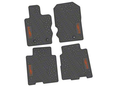 Factory Floorpan Fit Tire Tread/Scorched Earth Scene Front and Rear Floor Mats with Orange GOAT/Mountain Insert; Gray (21-25 Bronco 4-Door)
