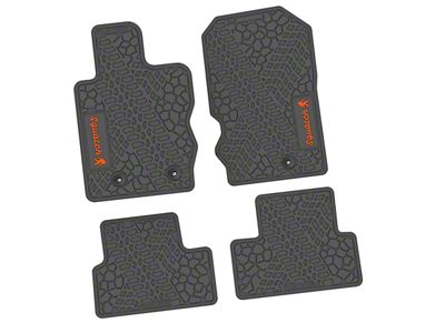 Factory Floorpan Fit Tire Tread/Scorched Earth Scene Front and Rear Floor Mats with Orange Squatch Insert; Gray (21-25 Bronco 2-Door)