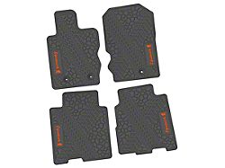 Factory Floorpan Fit Tire Tread/Scorched Earth Scene Front and Rear Floor Mats with Orange Squatch Insert; Gray (21-25 Bronco 4-Door)