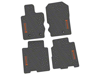 Factory Floorpan Fit Tire Tread/Scorched Earth Scene Front and Rear Floor Mats with Orange Squatch Insert; Gray (21-25 Bronco 4-Door)