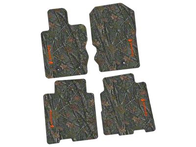 Factory Floorpan Fit Tire Tread/Scorched Earth Scene Front and Rear Floor Mats with Orange Squatch Insert; Rugged Woods (21-25 Bronco 4-Door)