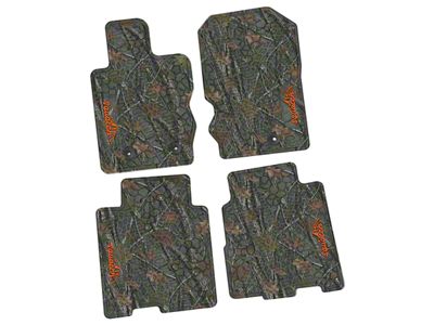 Factory Floorpan Fit Tire Tread/Scorched Earth Scene Front and Rear Floor Mats with Orange Squatch/Mountain Insert; Rugged Woods (21-25 Bronco 4-Door)