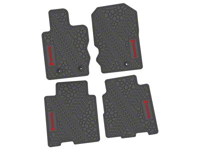 Factory Floorpan Fit Tire Tread/Scorched Earth Scene Front and Rear Floor Mats with Red Squatch Insert; Gray (21-25 Bronco 4-Door)
