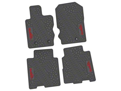 Factory Floorpan Fit Tire Tread/Scorched Earth Scene Front and Rear Floor Mats with Red Squatch/Mountain Insert; Gray (21-25 Bronco 4-Door)