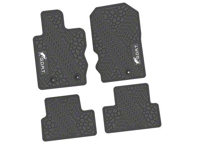 Factory Floorpan Fit Tire Tread/Scorched Earth Scene Front and Rear Floor Mats with White GOAT Insert; Gray (21-25 Bronco 2-Door)