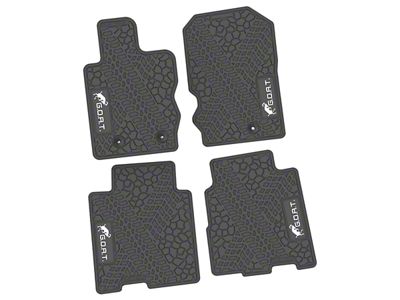 Factory Floorpan Fit Tire Tread/Scorched Earth Scene Front and Rear Floor Mats with White GOAT Insert; Gray (21-25 Bronco 4-Door)