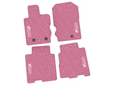 Factory Floorpan Fit Tire Tread/Scorched Earth Scene Front and Rear Floor Mats with White GOAT Insert; Pink (21-25 Bronco 4-Door)