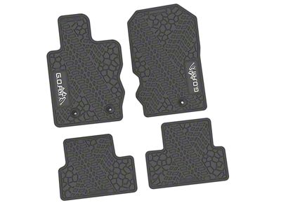 Factory Floorpan Fit Tire Tread/Scorched Earth Scene Front and Rear Floor Mats with White GOAT/Mountain Insert; Gray (21-25 Bronco 2-Door)