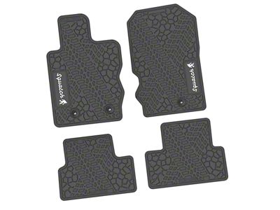 Factory Floorpan Fit Tire Tread/Scorched Earth Scene Front and Rear Floor Mats with White Squatch Insert; Gray (21-25 Bronco 2-Door)