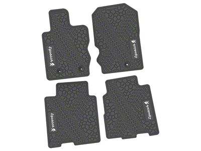 Factory Floorpan Fit Tire Tread/Scorched Earth Scene Front and Rear Floor Mats with White Squatch Insert; Gray (21-25 Bronco 4-Door)