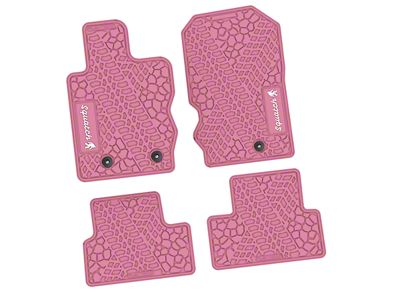 Factory Floorpan Fit Tire Tread/Scorched Earth Scene Front and Rear Floor Mats with White Squatch Insert; Pink (21-25 Bronco 2-Door)