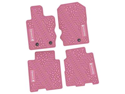 Factory Floorpan Fit Tire Tread/Scorched Earth Scene Front and Rear Floor Mats with White Squatch Insert; Pink (21-25 Bronco 4-Door)
