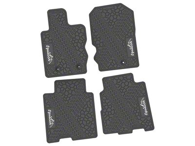 Factory Floorpan Fit Tire Tread/Scorched Earth Scene Front and Rear Floor Mats with White Squatch/Mountain Insert; Gray (21-25 Bronco 4-Door)