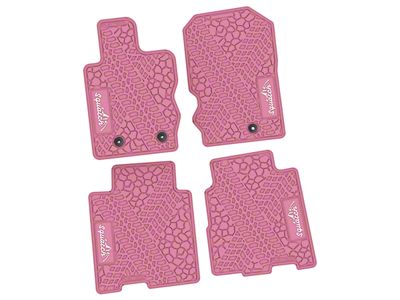 Factory Floorpan Fit Tire Tread/Scorched Earth Scene Front and Rear Floor Mats with White Squatch/Mountain Insert; Pink (21-25 Bronco 4-Door)