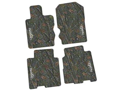 Factory Floorpan Fit Tire Tread/Scorched Earth Scene Front and Rear Floor Mats with White Squatch/Mountain Insert; Rugged Woods (21-25 Bronco 4-Door)